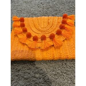 Mivida Straw Purse (orange with tassels and pom poms)